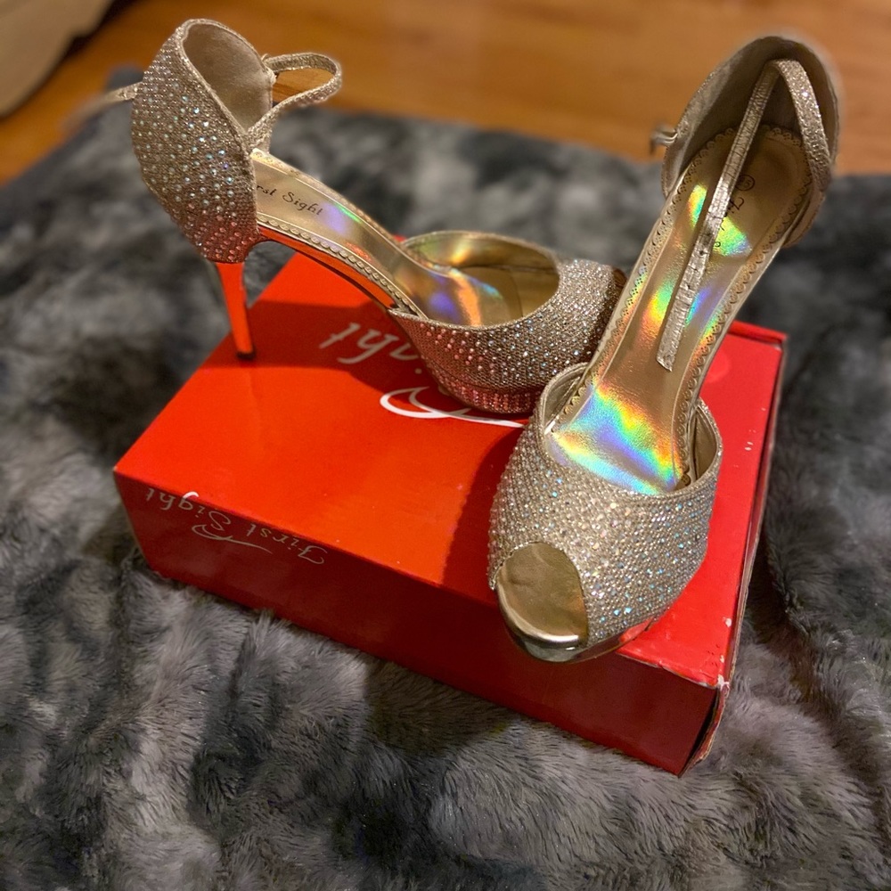 Gold heels with rhinestones